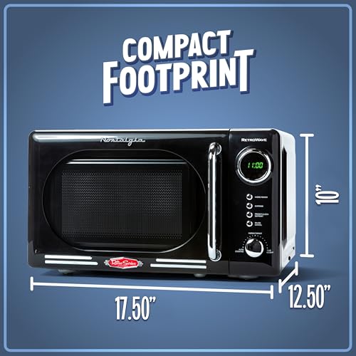 Nostalgia Retro Compact Countertop Microwave Oven, 0.7 Cu. Ft. 700-Watts with LED Digital Display, Child Lock, Easy Clean Interior, Black