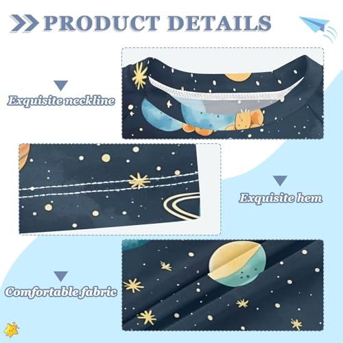 ALAZA Kids Rash Guard Boys Toddler Swim Shirts Short Sleeve Space Planet Cute Navy UPF 50+ 3T3