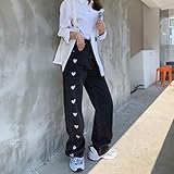 Material: Baumwolle HSDFKD Liebe Stickerei Straight Tube Mopping Jeans Damen Herbst Und Winter Hoch Taillierte Cowboyhose, Schwarz, L.