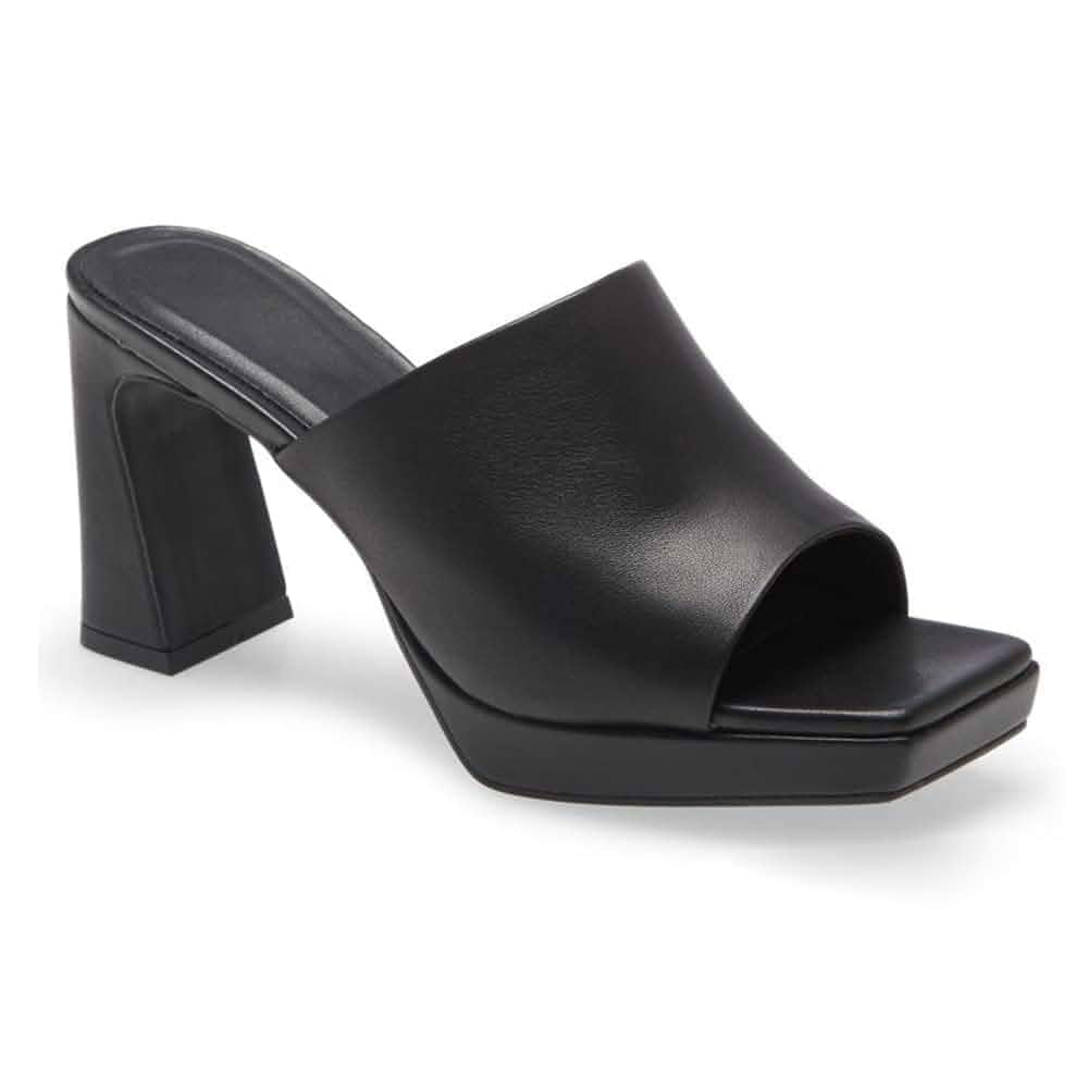 Trish Lucia Womens Platform Chunky Heels Mules Square Open Toe High Heeled Sandals Slip On Slides Dress Shoes