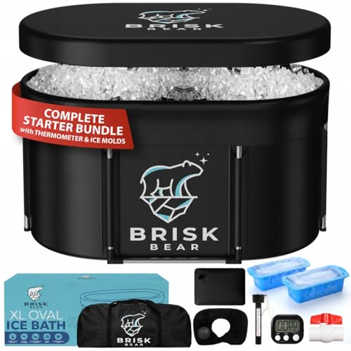 XL Oval Ice Bath Tub for Athletes with Cover by Brisk Bear - Extra Large Cold Plunge Tub for...