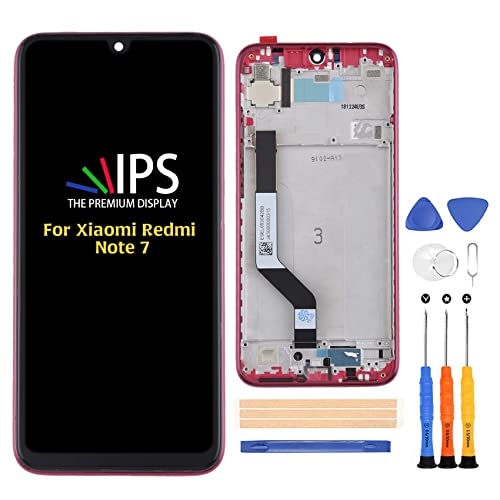 for Xiaomi Redmi Note 7/7 Pro Screen Replacement Touch Digitizer 6.3 inch M1901F7G,M1901F7H,M1901F7I,M1901F7S LCD Display Full Assembly Repair Kits,with Tools(Red with Frame)