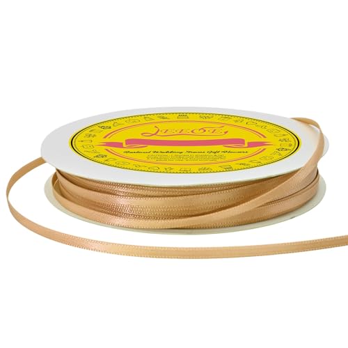 Image of Double Face Old Gold Satin Thin Ribbon 1 /8 inch X 100 Yards Polyester Old Gold Ribbon for Gift Wrapping Very Suitable for Weddings Party Hair Bow Invitation Decorations and More