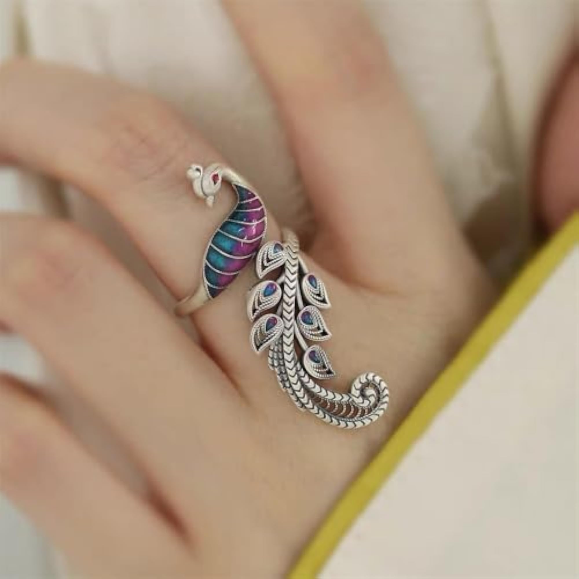 Dainty Peacock Statement Open Rings for Women, Adjustable