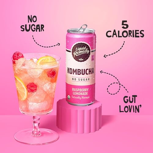 Liquid Remedy Kombucha Sugar Free Organic Drink, Low Calorie, Probiotic Like Tea for Gut Health - Raspberry Lemonade - 8.5 Fl Oz Can, 24-Pack - Thumbnail 4