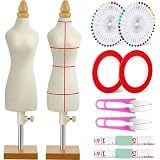 Weysat 2 Sets Doll Dress Form Mini Female 1/4 Size Tailor Dressmaker Dummy Mannequins Body Miniature Sewing Mannequin Dress Forms for Sewing with Red Patch Set(White)