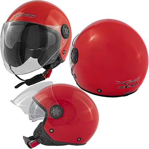 Casque moto jet rouge avec visière longue et pare-soleil pour scooter taille XL homologué ECE 22 06