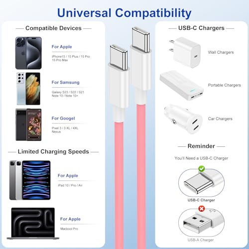 Image of USB C to USB C for Apple iPhone 15 Charger Cable[3-Pack 6ft],Fast Long USB C to USB C Fast Charging Cable Cord for iPhone 15 /15 Pro /15 Plus /15 Pro Max,MacBook Air, Mac Book Pro 2020,iPad 12.9 5th