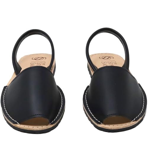 Image of The Spanish Sandal co Classic Flat Sandals for Women, Dressy Soft Leather Peep Toe Sandals for Women, Versatile Casual Slip-on Flats