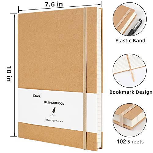 Xyark Large B5 Line Notebook Journals, College Ruled Kraft Hardcover Sketchbook Subject Composition Notebooks With Lined Paper, 2 Pack, 120Gsm, 102 Sheets, 7.6X10 Inch, Travel Journal Set #TOP3