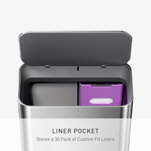 simplehuman Mini Step Can, Brushed Stainless Steel, 16L / 4.2 Gallon Space Efficient Trash Can for Hotel, Offices & Studios, 150,000-Step Strong Steel Pedal, Lid Shox® Technology, Liner Pocket by simplehuman - Image 3