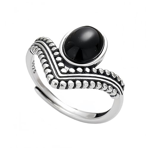 Bague argent 925 femme serti de pierres précieuses naturelles onyx
