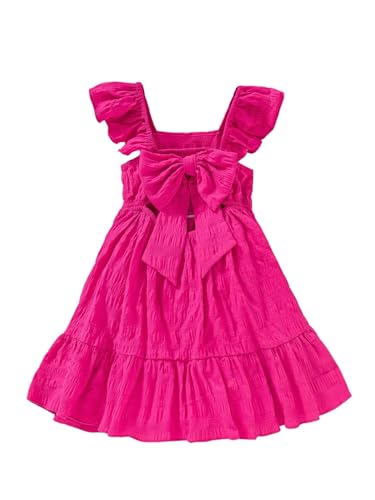 WDIRARA Toddler Girl's Cute Bow Ruffle Cap Sleeve Swing Dress Square Neck A Line Short Dresses