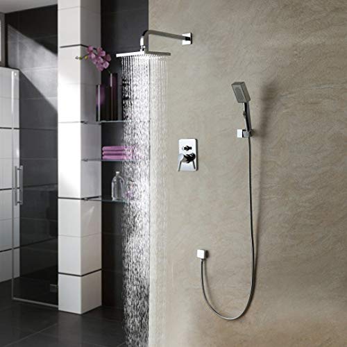 LightInTheBox Single Handle Wall Mount Shower Faucet with 10 Inch Showerhead and Side Bar Handheld Shower Holder Shower Arm Chrome Vanity Cooper Plumbing Fixtures Lavatory Roman Tub Faucets