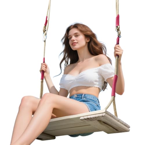 Balançoire d'extérieur en bois pour adultes avec corde réglable en hauteur | Fournitures de sport confortables pour terrasse, jardin, cour, terrasse, parc