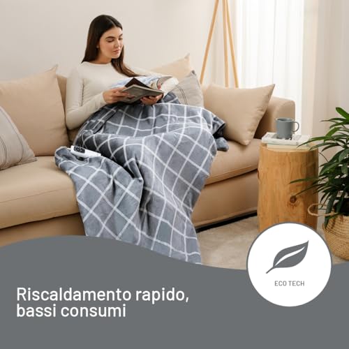 Imetec CaldoPlaid Riscaldabile Velvet Square | Morbida Coperta Elettrica per Divano o Letto, 150x95 cm, 6 Temperature, Rapido Riscaldamento, Lavabile in Lavatrice, Timer Spegnimento, Bassi Consumi - Immagine 2