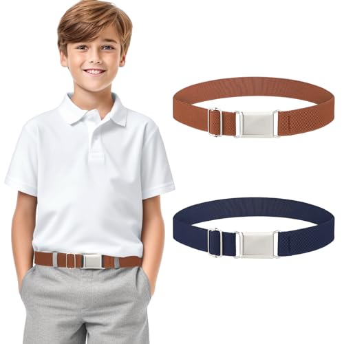 2PCS Kids Elastic Belt, Adjustable Stretch Belts Flat Buckle Waist Belt Boy Girl Quick Release Belt for Jeans Pants