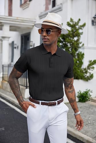 COOFANDY Mens Knit Polo Shirts Short Sleeve Ribbed Textured Polo Shirt Lightweight Casual Golf Shirts Collared T Shirt3