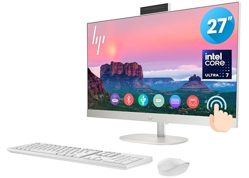 Image of HP 27 Inch Touch-Screen All-in-One Computer, Intel Core Ultra 7-155U (12 cores) Processor, 32GB DDR5 RAM, 2TB PCIe SSD, IPS Full HD (1920 x 1080) Display, HDMI, Wireless KB & Mouse, Win 11, White