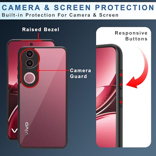 Image of CEDO Backcover for Vivo V50 / V50e / Vivo T4R / iQOO Z10R (5G) | Camera Protection Bump Shockproof Edge | Ultra Hybrid Transparent Acrylic Clear TPU+PC Hard Backcase Cover (Black)