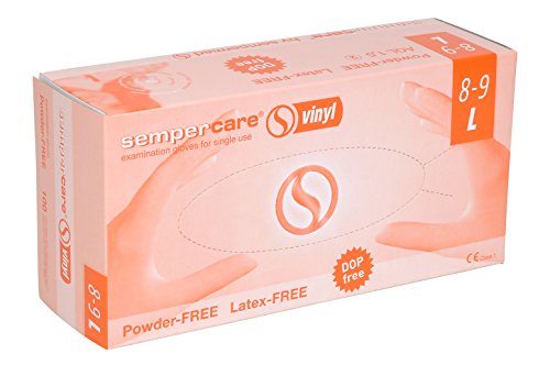 Sempercare 3000001973 einmalschutz y guantes desechables de vinilo, sin talco, talla grande (8 – 9), transparente (100 unidades)