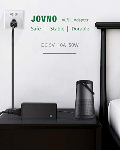 JOVNO 5V 10A Power Supply, 100-240V AC to DC 50W Adapter 10 Amp 9A 8.5A 8A 6A Converter 5.5x2.5mm Tip 7.5ft Cord for Christmas Lights, WS2811 WS2812B WS2813 SK6812 LED Strips, Raspberry Pi, Atomic Pi