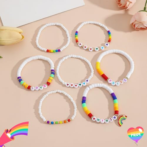 Artlunar LGBT Pride Bracelet for Bisexual Lesbian Gay& Allies Pride Love Wins Rainbow Colorful Beaded Clay Elastic Stackable Stretch Bracelet LGBTQ Celebration Gifts4