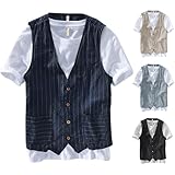 Gilet de costume pour homme en lin - Gilet d\'extérieur sans manches - Gilet de travail sportif à carreaux - Gilet de pêche respirant - Gilet de sport en V - Gilet d\'extérieur avec boutons, gris, XXL