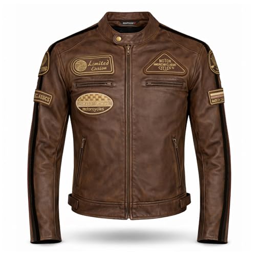 PRO FUTURE ASPIDEX Blouson moto en cuir pour homme, vintage, Custom & Café, de course, style Harley, marron, XXXL