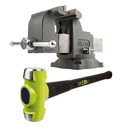 Wilton WS8 8 Inch Swivel Base Steel Bench Vise w/ 10 Pound Steel Sledge Hammer