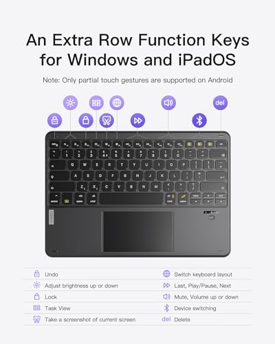 Inateck Bluetooth Keyboard with Touchpad, Ultra-Light&Slim Keyboard Wireless, Compatible with Windows, iPadOS, Android, and iOS, KB01103 - Image 5