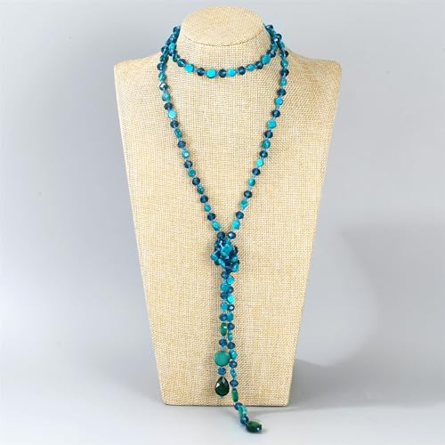 Fashion Beads Knotted Necklace Long Strand With Dangling Accents Sparkly Teardrop Crystal Handmade Wrap Beaded Necklaces for Women Fashion Costume Jewelry4