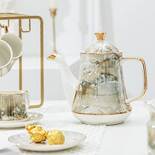 Nfguy Marbleing Coffee Sets Bone China Teaware Porcelain Coffeepot Creamer Saucer Bowl Cup Saucer Coffeeware #TOP6
