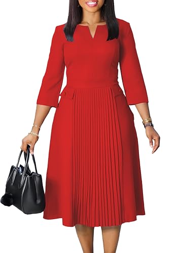 Image of Wear to Work Midi Dress for Women Business Casual A-line Dress Elegance Church Outfits