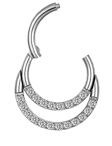 Karisma 2 pierścienie tytanowe G23 Hinged Segmentring Charnier/Conch Clicker Piercing Kolczyk Premium cyrkonia grubość 1,2 mm BHCRZ-216, Stal nierdzewna