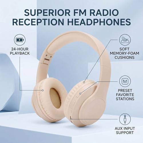 Auriculares de radio FM con 24 horas de reproducción continua y entrada auxiliar 6