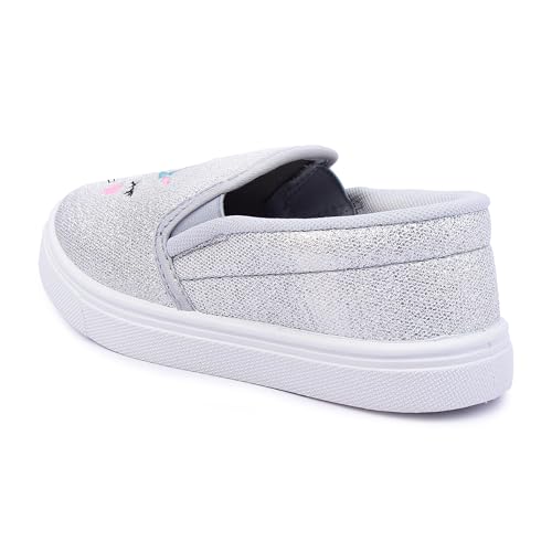 Image of Myau Girls' Glitter Embroidery Design Slip-On Shoes, Casual Sneakers for 3-8 Years