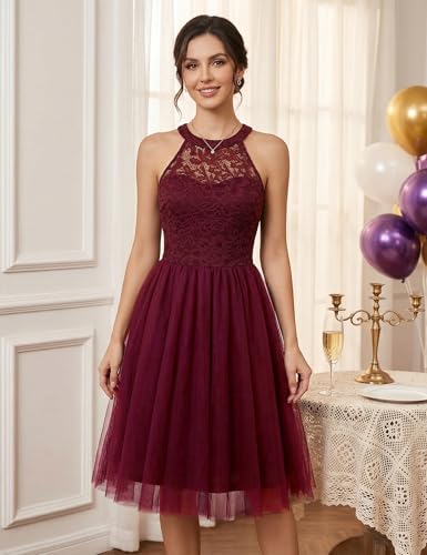 Image of Dressystar Women's Sequin Short Prom Dress Sparkly Halter Tulle Cocktail Party Homecoming Dresses