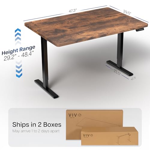 Image of VIVO Electric 48 x 30 in Rustic Standing Desk, Memory Height Adjustment, 1B Series, Holds 220 lbs, One-Piece Vintage Brown Top, Black Frame, DESK-KIT-1B5N