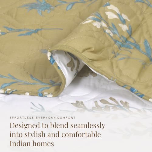 Image of HUESLAND Reversible AC Quilt Blanket Single Bed | 100% Cotton Quilted Shell, Super Soft 120 GSM Microfibre Wadding | Lightweight Comforter for All Weather Use | 55 x 88 inches, Floral Fusion