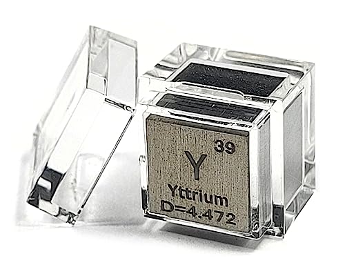 0.39" 10mm Yttrium Metal Cube Y up to 99.9% Pure Periodic Table Element Engraved Density Collection Science Education Display Block Cube + Acrylic Case Box - 1PC