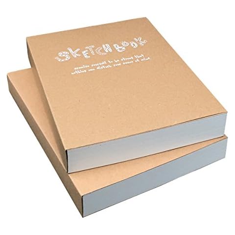 Kraft Cover Drawing Notebook & Sketchbook – Set of 2 Blank Plain Sketch Books – 125g Thick Paper A5 Size, 150x210mm Paper Ideal for Drawing & Sketching- 128 sheets/256 pages – 180 Degree Opening, 2pcs Cover