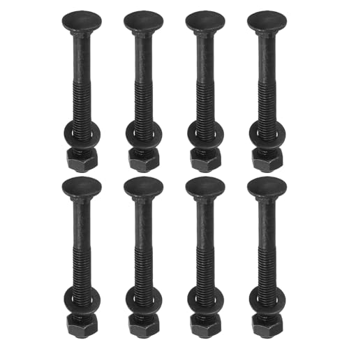 Image of uxcell M10 x 85mm Carriage Bolt Kit, 12 Set Round Head Square Neck Screws, Carriage Bolts Screws Set Includes Washers and Nuts - Carbon Steel Black Oxide for Fastening Accessories