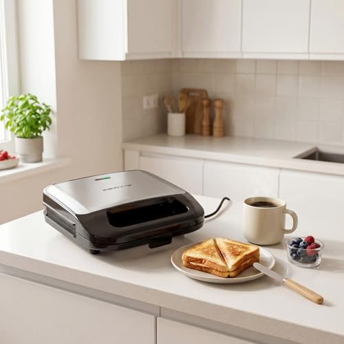 Image of KEINVE 3-in-1 Sandwich Maker, Waffle Maker and Panini Press Grill, 800W Electric Breakfast Machine with 3 Detachable Non-Stick Plates, LED Indicator Lights, Cool Touch Handle with Latch, Black