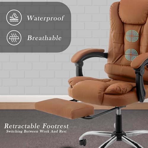 Image of Casa Copenhagen Italia Leatherette Office Chair for Work | Boss Chair, Luxurious Cushioned Arms & Seat, 2 Point Back Massager, Adjustable Leg Rest, Heavy Duty Metal Base (Mud Brown)