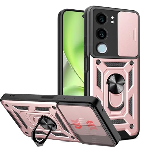 EASSGU Armor Funda para Vivo Y19S (6.68' Inches), Carcasa Rígida para Teléfono Móvil con Soporte de Anillo de Silicona para PC con Base Magnética - Oro Rosa
