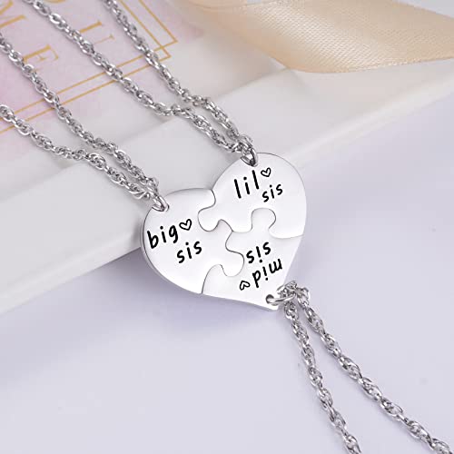 Ralukiia 3PCs Big Sis Mid Sis Lil Sis Heart Puzzle Piece Necklace Set, Sisters Gifts from Sister Birthday Jewelry2
