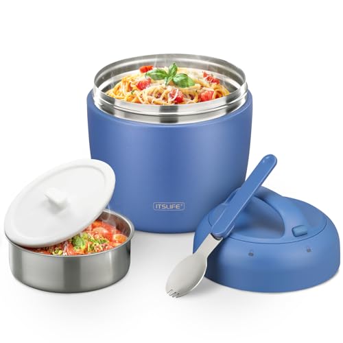 Image of Thermo Food Jar for Hot Food Adults 32OZ Soup Thermo Lunch Containers Wide Mouth Vacuum Insulated Stainless Steel Leakproof Bento Box with Spoon (New) (NEW-BLUE)