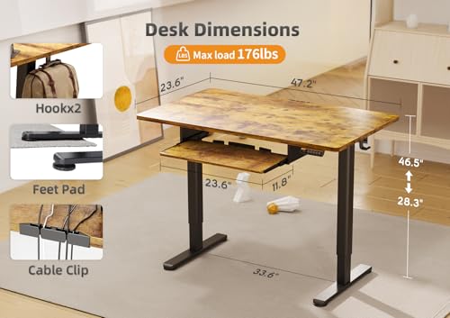 Image of Claiks Standing Desk 48 Inch with Keyboard Tray Rustic Brown