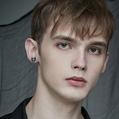 Wolf Earrings For Men Sterling Silver Stud Earrings Viking Vintage Gothic Punk Wolf Stud Earrings Black Rock Jewelry Norse Wolf Gift For Women Boy Friend #TOP4